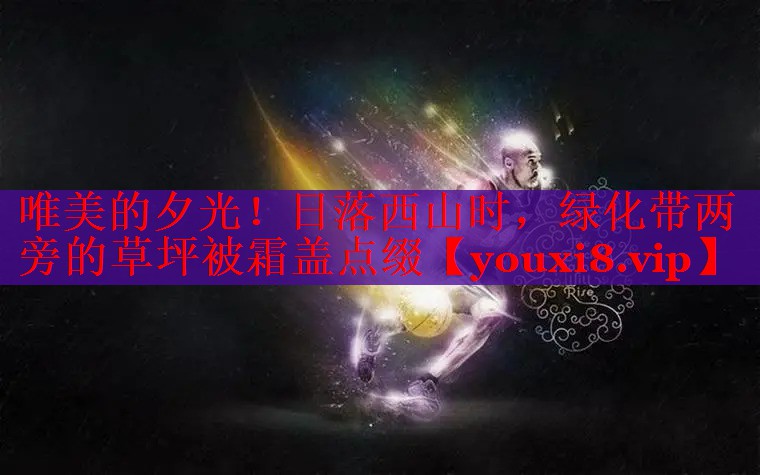 唯美的夕光！日落西山时，绿化带两旁的草坪被霜盖点缀